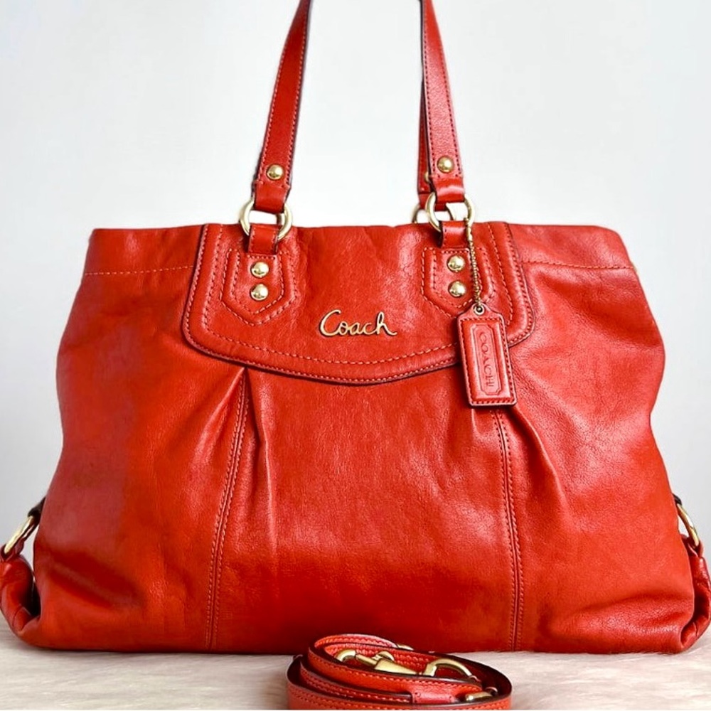 COACH Vermillion Leather Ashley Shoulder Bag with Detachable Strap